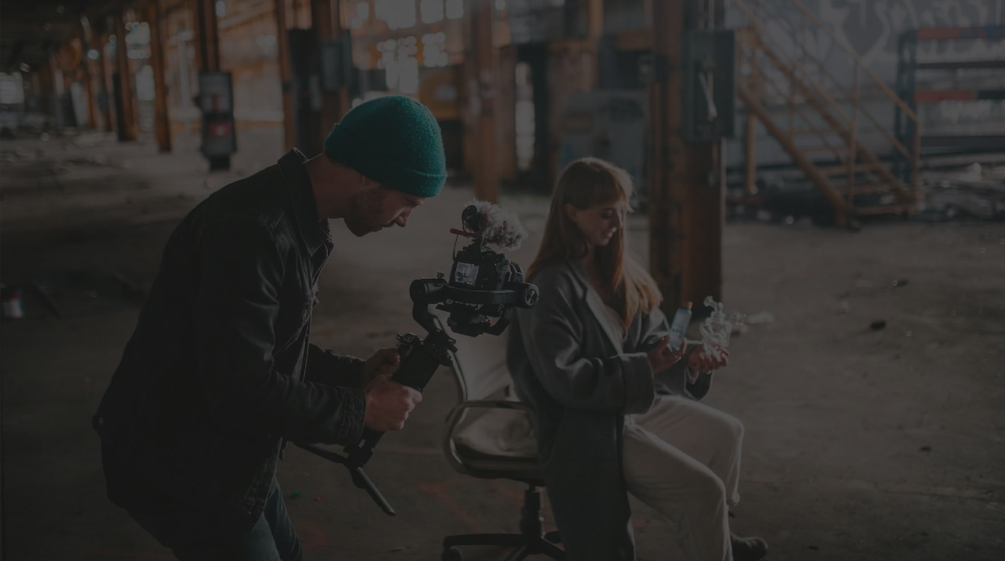 A film shoot in a derelict building
